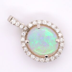 White Gold Blue Pink Green Solid Australian Crystal Opal Diamond Necklace Pendant