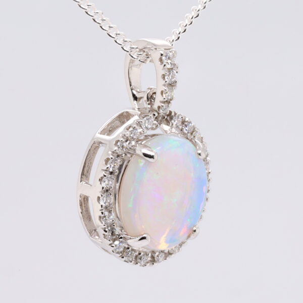 White Gold Blue Pink Green Solid Australian Crystal Opal Diamond Necklace Pendant