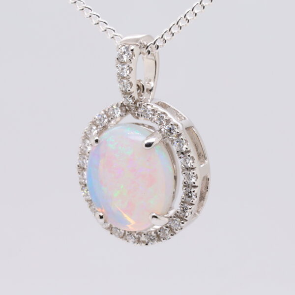 White Gold Blue Pink Green Solid Australian Crystal Opal Diamond Necklace Pendant