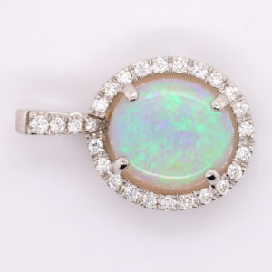 White Gold Blue Pink Green Solid Australian Crystal Opal Diamond Necklace Pendant