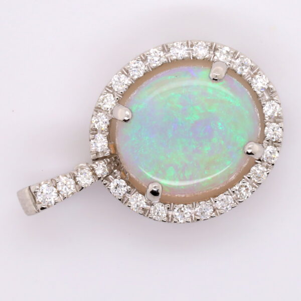 White Gold Blue Pink Green Solid Australian Crystal Opal Diamond Necklace Pendant