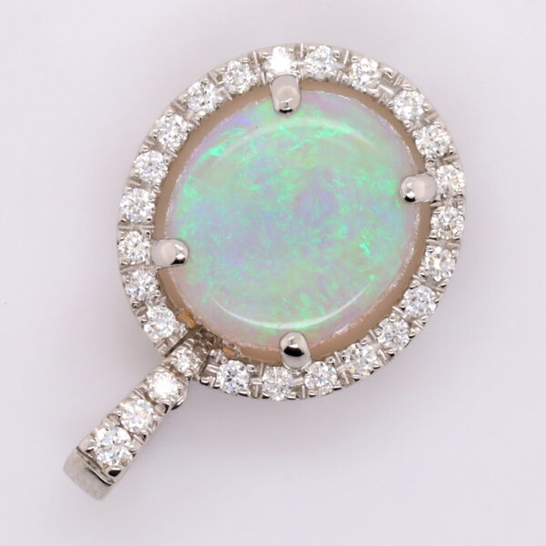 White Gold Blue Pink Green Solid Australian Crystal Opal Diamond Necklace Pendant