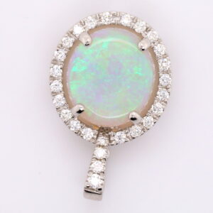 White Gold Blue Pink Green Solid Australian Crystal Opal Diamond Necklace Pendant