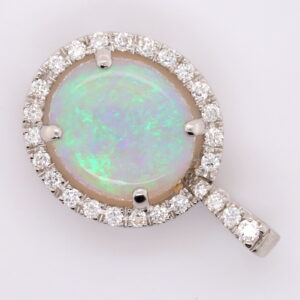 White Gold Blue Pink Green Solid Australian Crystal Opal Diamond Necklace Pendant