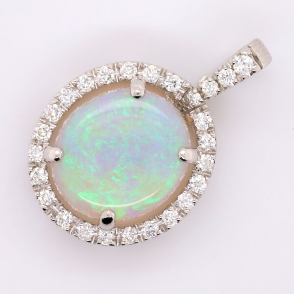 White Gold Blue Pink Green Solid Australian Crystal Opal Diamond Necklace Pendant