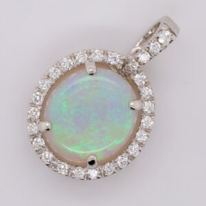 White Gold Blue Pink Green Solid Australian Crystal Opal Diamond Necklace Pendant