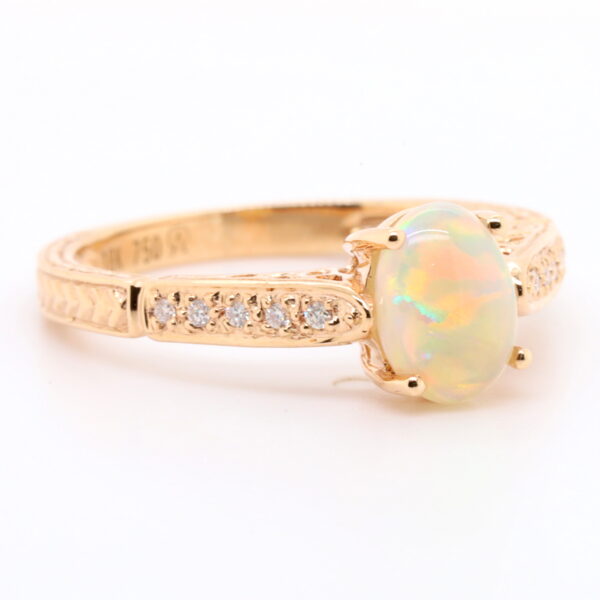 Blue Orange Green Rose Gold Solid Australian Crystal Opal Engagement Ring with Diamonds