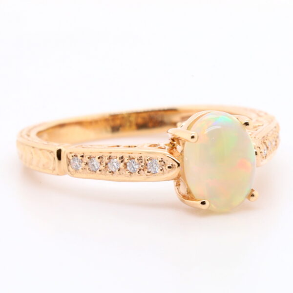 Blue Orange Green Rose Gold Solid Australian Crystal Opal Engagement Ring with Diamonds