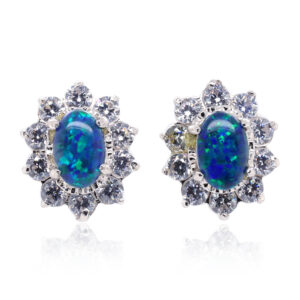 Green Blue Sterling Silver Australian Triplet Opal Stud Earrings