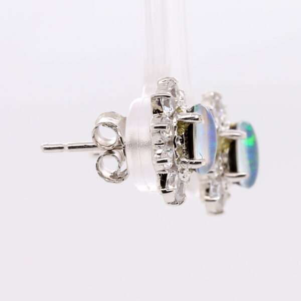Green Blue Sterling Silver Australian Triplet Opal Stud Earrings