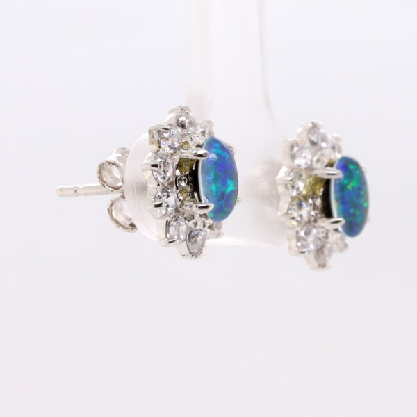 Green Blue Sterling Silver Australian Triplet Opal Stud Earrings