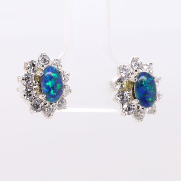 Green Blue Sterling Silver Australian Triplet Opal Stud Earrings