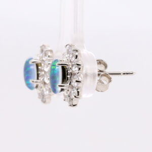 Green Blue Sterling Silver Australian Triplet Opal Stud Earrings