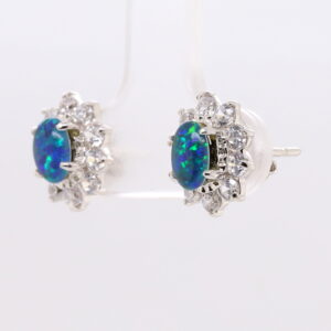 Green Blue Sterling Silver Australian Triplet Opal Stud Earrings