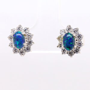 Green Blue Sterling Silver Australian Triplet Opal Stud Earrings