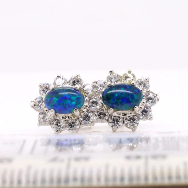 Green Blue Sterling Silver Australian Triplet Opal Stud Earrings