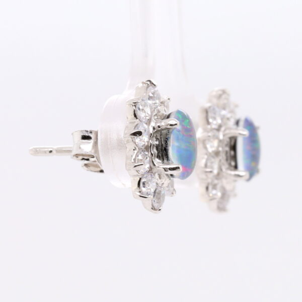 Red Blue Sterling Silver Australian Triplet Opal Stud Earrings