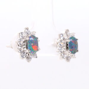 Red Blue Sterling Silver Australian Triplet Opal Stud Earrings