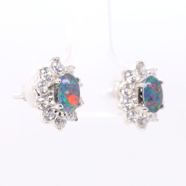 Red Blue Sterling Silver Australian Triplet Opal Stud Earrings