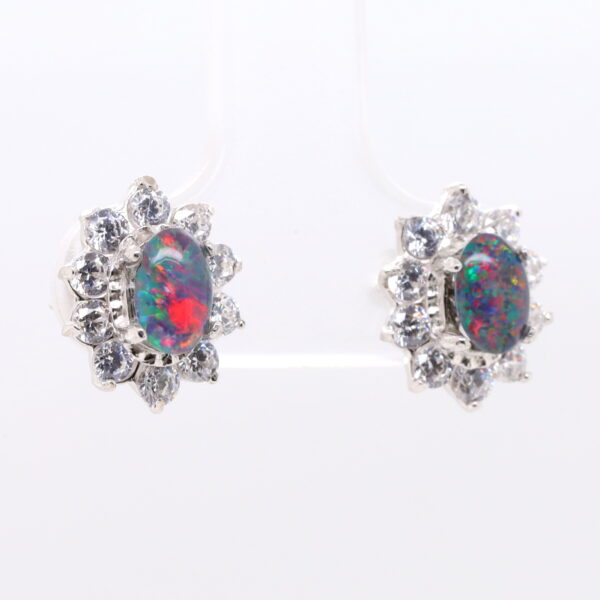 Red Blue Sterling Silver Australian Triplet Opal Stud Earrings