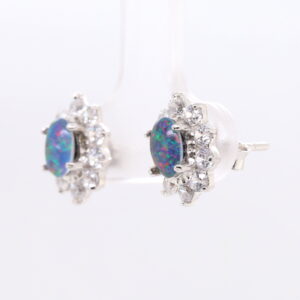 Red Blue Sterling Silver Australian Triplet Opal Stud Earrings