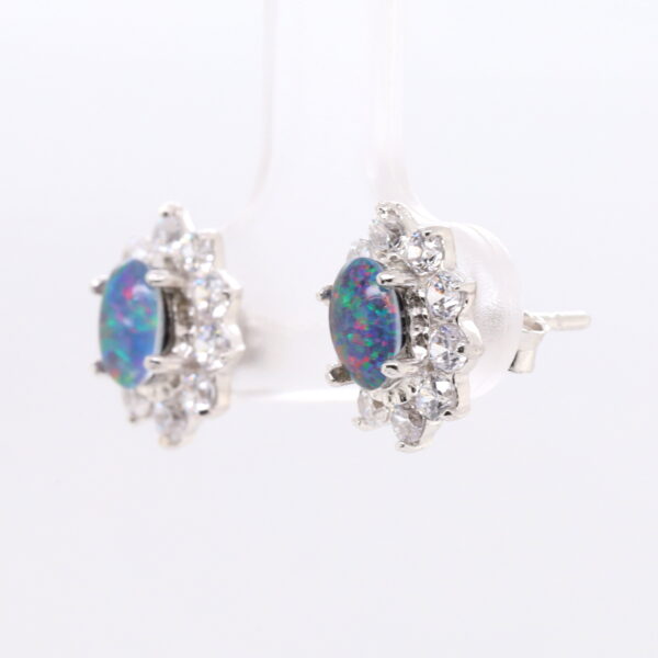 Red Blue Sterling Silver Australian Triplet Opal Stud Earrings