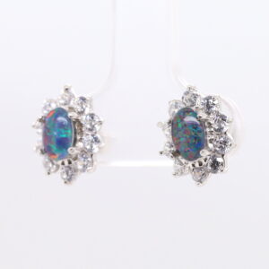 Red Blue Sterling Silver Australian Triplet Opal Stud Earrings