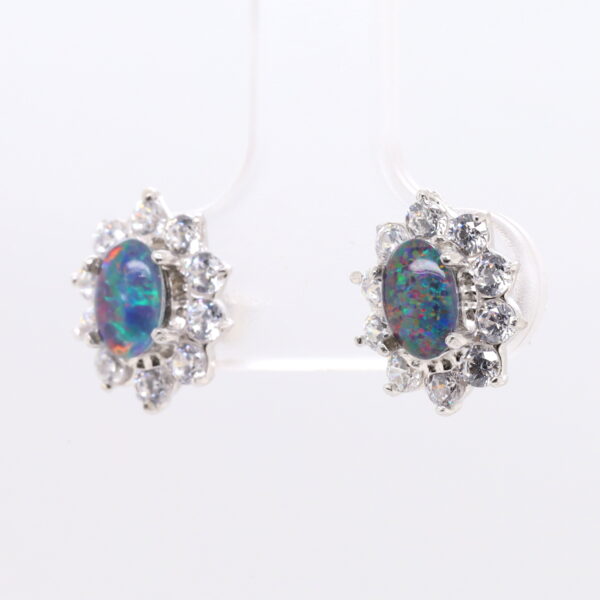 Red Blue Sterling Silver Australian Triplet Opal Stud Earrings