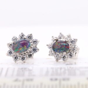 Red Blue Sterling Silver Australian Triplet Opal Stud Earrings