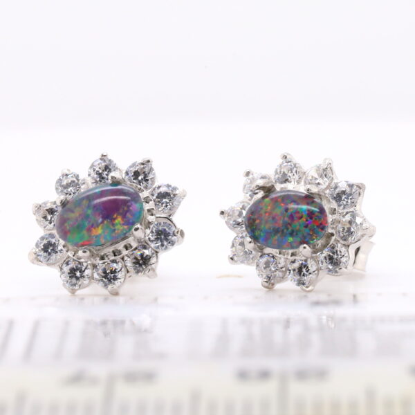 Red Blue Sterling Silver Australian Triplet Opal Stud Earrings