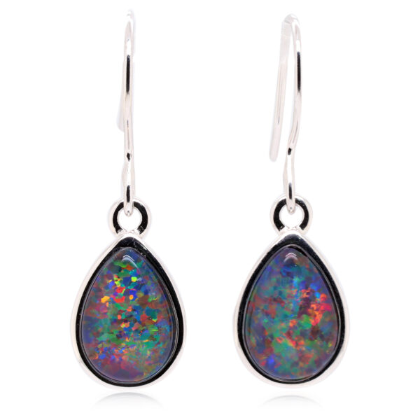 Red Blue Sterling Silver Australian Triplet Opal Drop Earrings