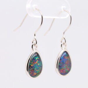 Red Blue Sterling Silver Australian Triplet Opal Drop Earrings