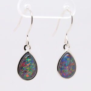 Red Blue Sterling Silver Australian Triplet Opal Drop Earrings