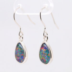 Red Blue Sterling Silver Australian Triplet Opal Drop Earrings