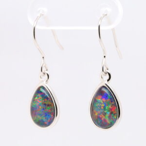 Red Blue Sterling Silver Australian Triplet Opal Drop Earrings