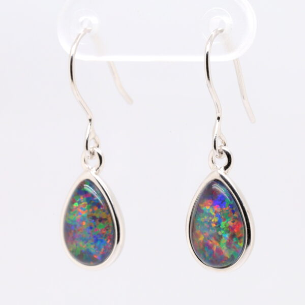 Red Blue Sterling Silver Australian Triplet Opal Drop Earrings