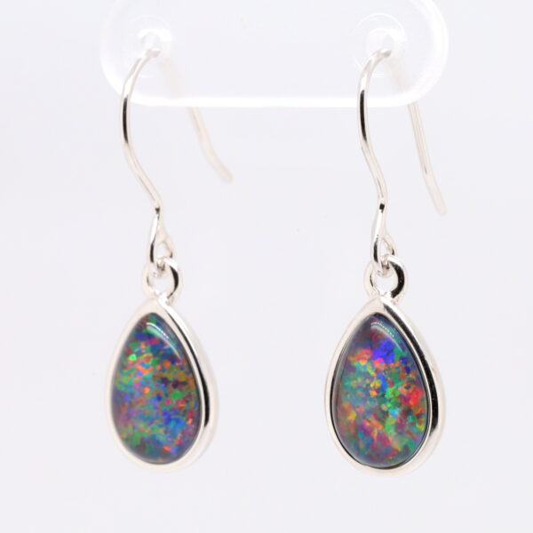 Red Blue Sterling Silver Australian Triplet Opal Drop Earrings