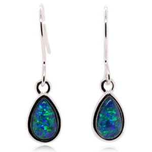 Green Blue Sterling Silver Australian Triplet Opal Drop Earrings