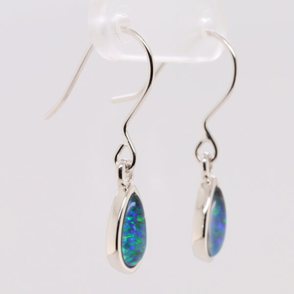 Green Blue Sterling Silver Australian Triplet Opal Drop Earrings