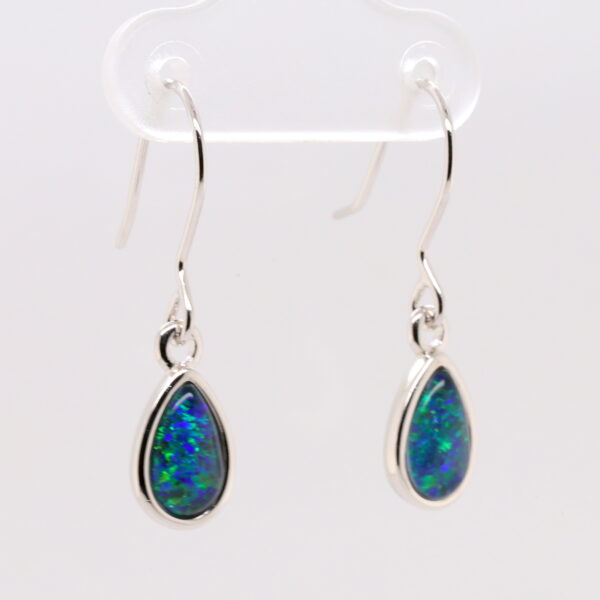 Green Blue Sterling Silver Australian Triplet Opal Drop Earrings