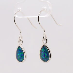 Green Blue Sterling Silver Australian Triplet Opal Drop Earrings