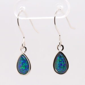 Green Blue Sterling Silver Australian Triplet Opal Drop Earrings