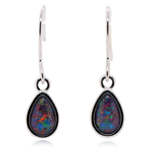 Red Blue Sterling Silver Australian Triplet Opal Drop Earrings