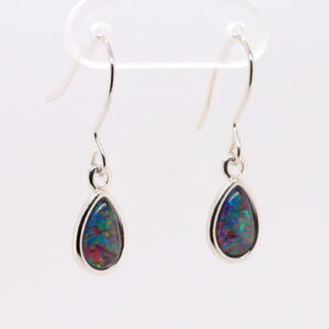 Red Blue Sterling Silver Australian Triplet Opal Drop Earrings