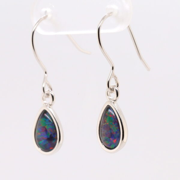 Red Blue Sterling Silver Australian Triplet Opal Drop Earrings