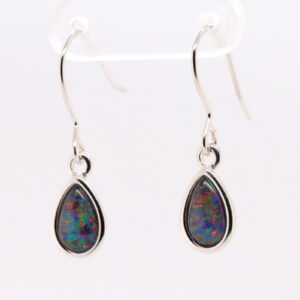 Red Blue Sterling Silver Australian Triplet Opal Drop Earrings