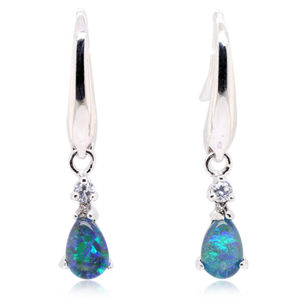 Green Blue Sterling Silver Australian Triplet Opal Drop Earrings