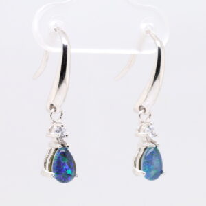 Green Blue Sterling Silver Australian Triplet Opal Drop Earrings