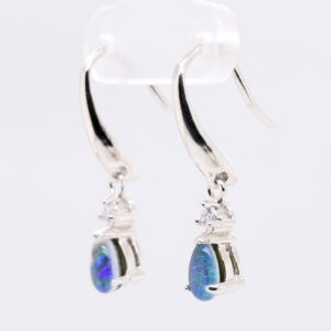 Green Blue Sterling Silver Australian Triplet Opal Drop Earrings