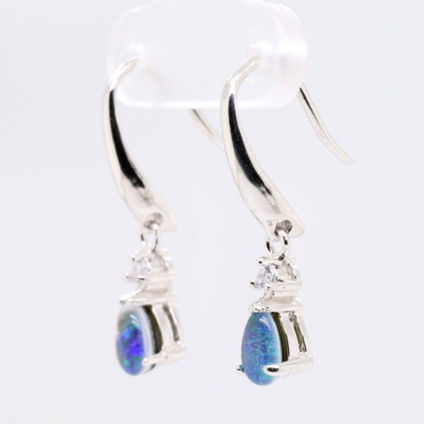 Green Blue Sterling Silver Australian Triplet Opal Drop Earrings